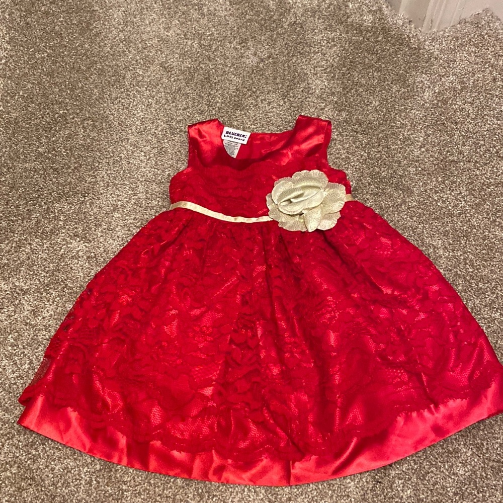 Girls’ Red Satin and Lace Dress, 18 Months